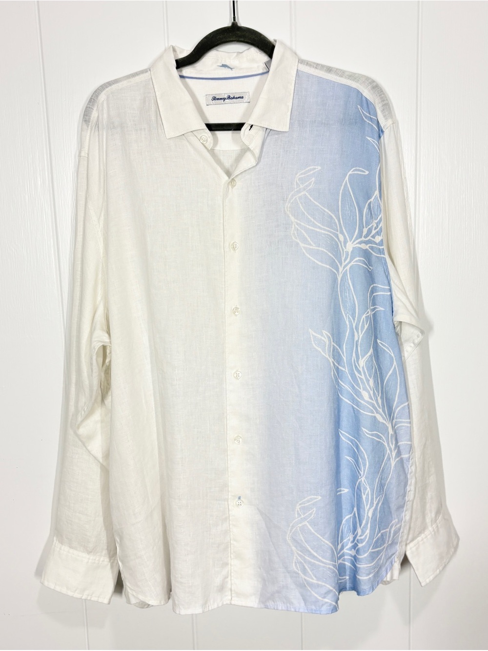 Tommy Bahama Men’s Large Linen Button-Up Villa Rosa Vines Ombré Shirt Long Sleev